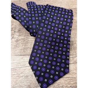 LAUREN Ralph Lauren Mens Silk Tie Purple White Squares Pattern‎